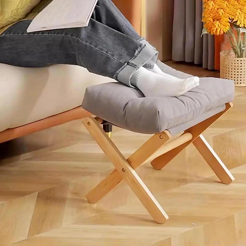 Tabouret Repose-Pieds Nordique Pliable, Bois & Coussin