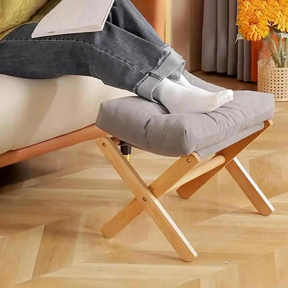 Tabouret Repose-Pieds Nordique Pliable, Bois & Coussin