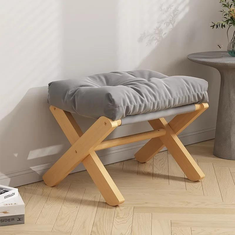 Tabouret Repose-Pieds Nordique Pliable, Bois & Coussin