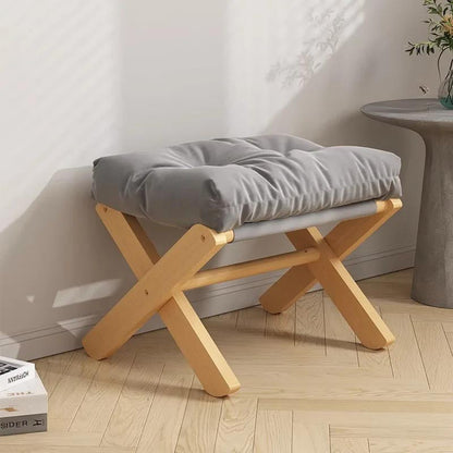 Tabouret Repose-Pieds Nordique Pliable, Bois & Coussin