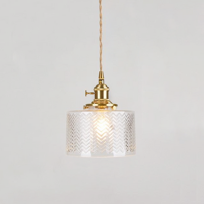 Modern Japanese Style – Suspension en Verre Texturé et Détails en Laiton