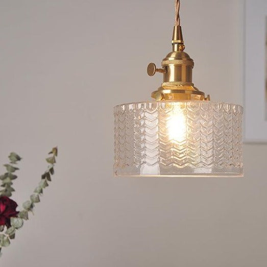 Modern Japanese Style – Suspension en Verre Texturé et Détails en Laiton