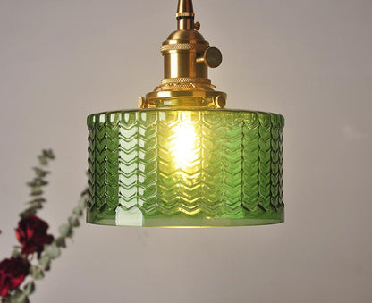 Modern Japanese Style – Suspension en Verre Texturé et Détails en Laiton