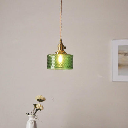 Modern Japanese Style – Suspension en Verre Texturé et Détails en Laiton