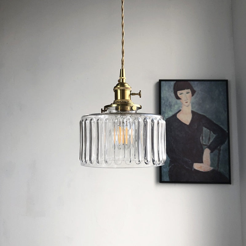 Modern Japanese Style – Suspension en Verre Texturé et Détails en Laiton