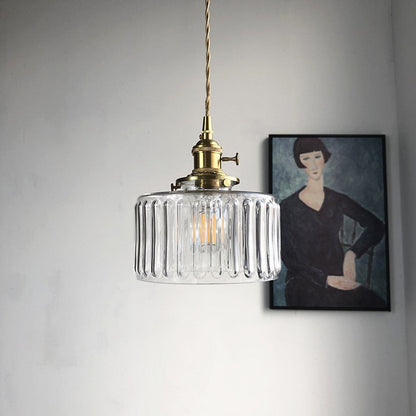 Modern Japanese Style – Suspension en Verre Texturé et Détails en Laiton