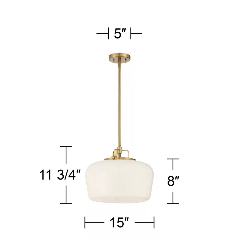 Suspension 3 Lampes Opale & Laiton, Verre Blanc 38cm, Cuisine