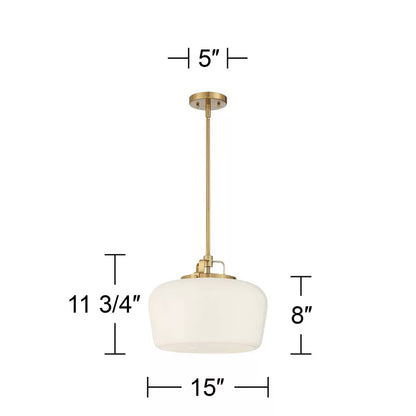Suspension 3 Lampes Opale & Laiton, Verre Blanc 38cm, Cuisine