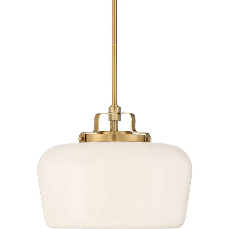Suspension 3 Lampes Opale & Laiton, Verre Blanc 38cm, Cuisine