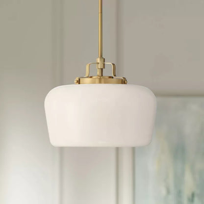 Suspension 3 Lampes Opale & Laiton, Verre Blanc 38cm, Cuisine