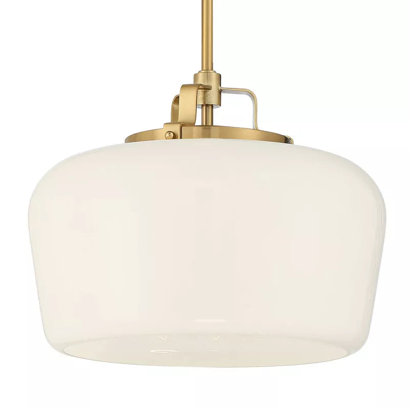 Suspension 3 Lampes Opale & Laiton, Verre Blanc 38cm, Cuisine
