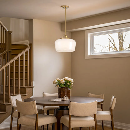 Suspension 3 Lampes Opale & Laiton, Verre Blanc 38cm, Cuisine