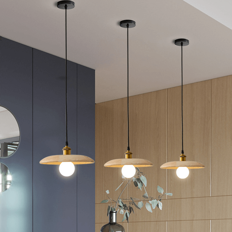 Suspension Nordique Bois, Design Soucoupe Vintage