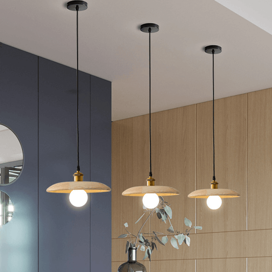 Suspension Nordique Bois, Design Soucoupe Vintage