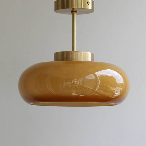 Plafonnier Vintage en Laiton | Verre Jaune et Design Semi-Encastré à 1 Ampoule