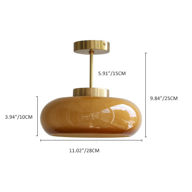 Plafonnier Vintage en Laiton | Verre Jaune et Design Semi-Encastré à 1 Ampoule