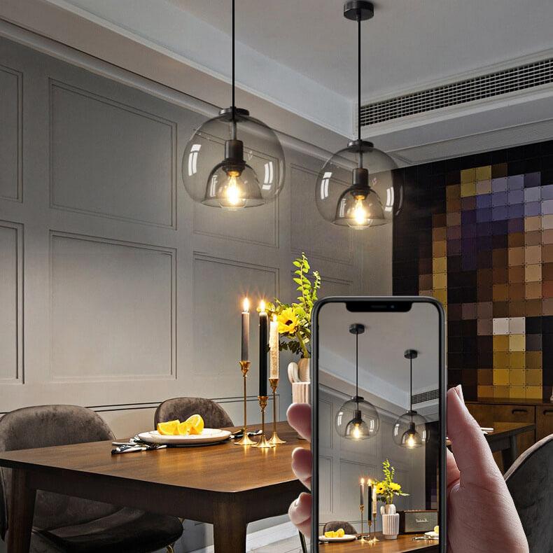 Suspension en Verre Soufflé Gris Fumé – Design Minimaliste à 1 Lumière