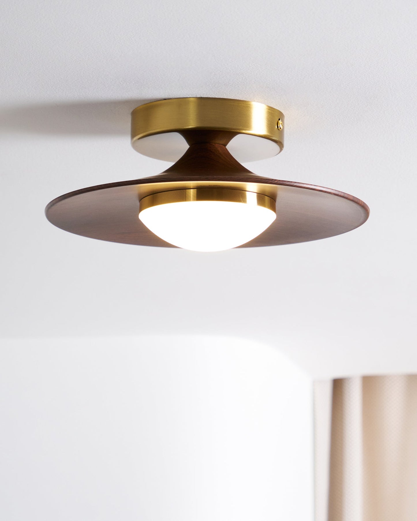 Plafonnier LED Olav, Bois Noyer & Laiton Doré, 24cm