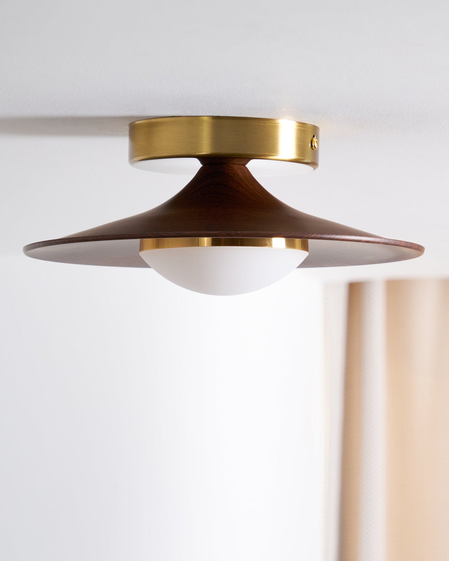Plafonnier LED Olav, Bois Noyer & Laiton Doré, 24cm