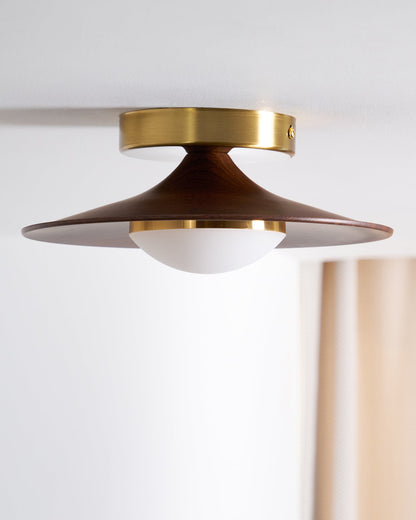 Plafonnier LED Olav, Bois Noyer & Laiton Doré, 24cm