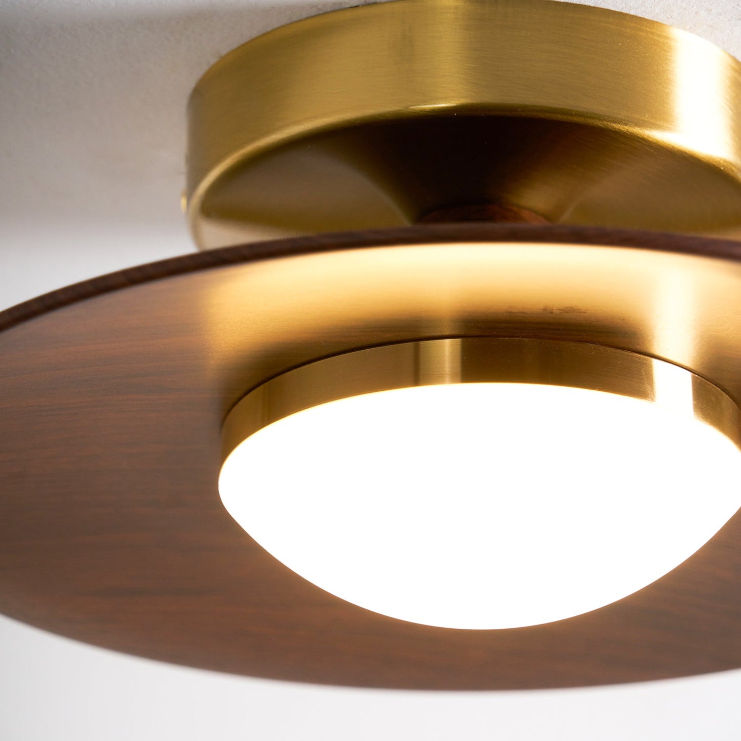 Plafonnier LED Olav, Bois Noyer & Laiton Doré, 24cm