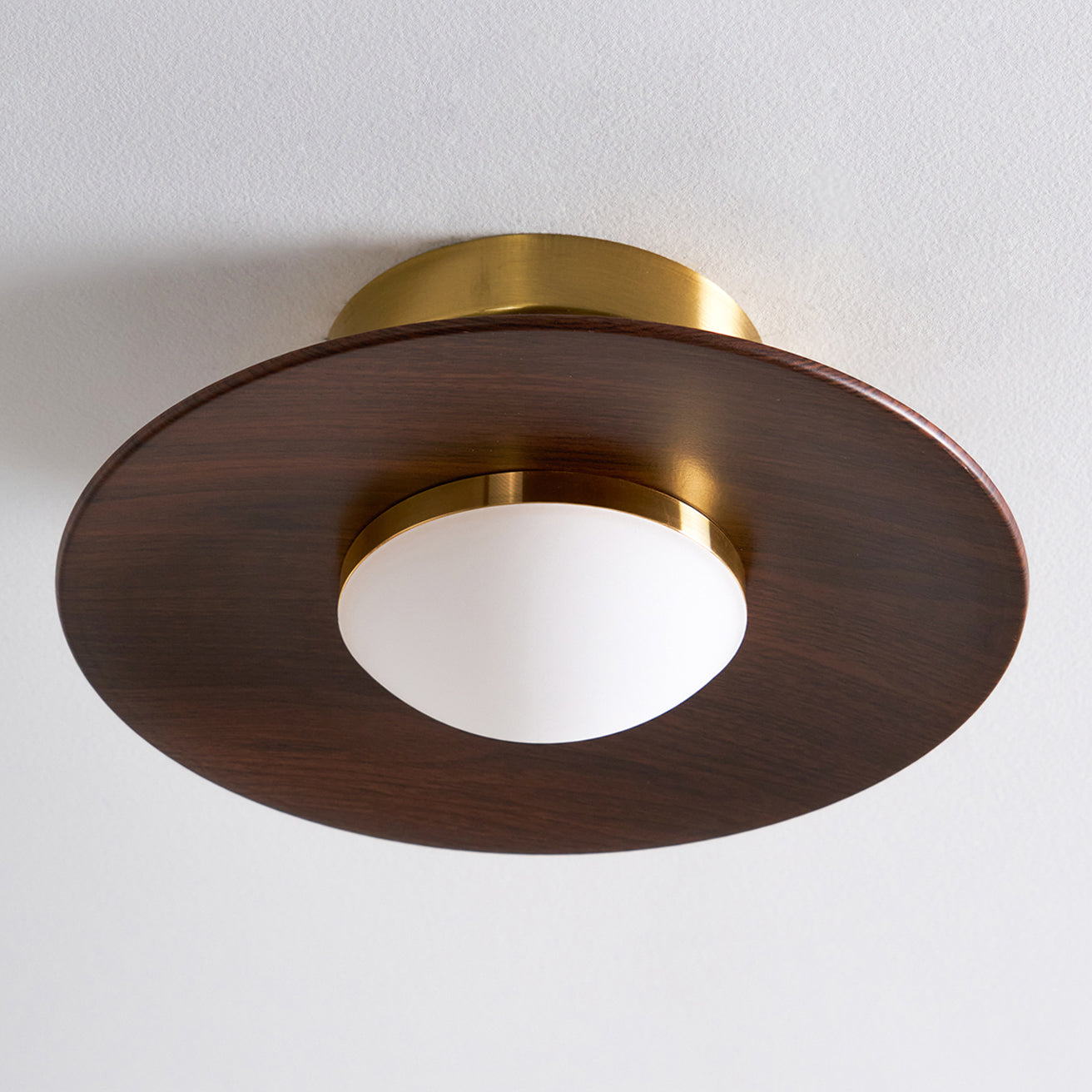 Plafonnier LED Olav, Bois Noyer & Laiton Doré, 24cm