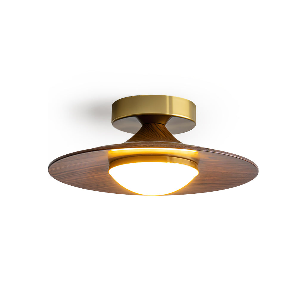 Plafonnier LED Olav, Bois Noyer & Laiton Doré, 24cm