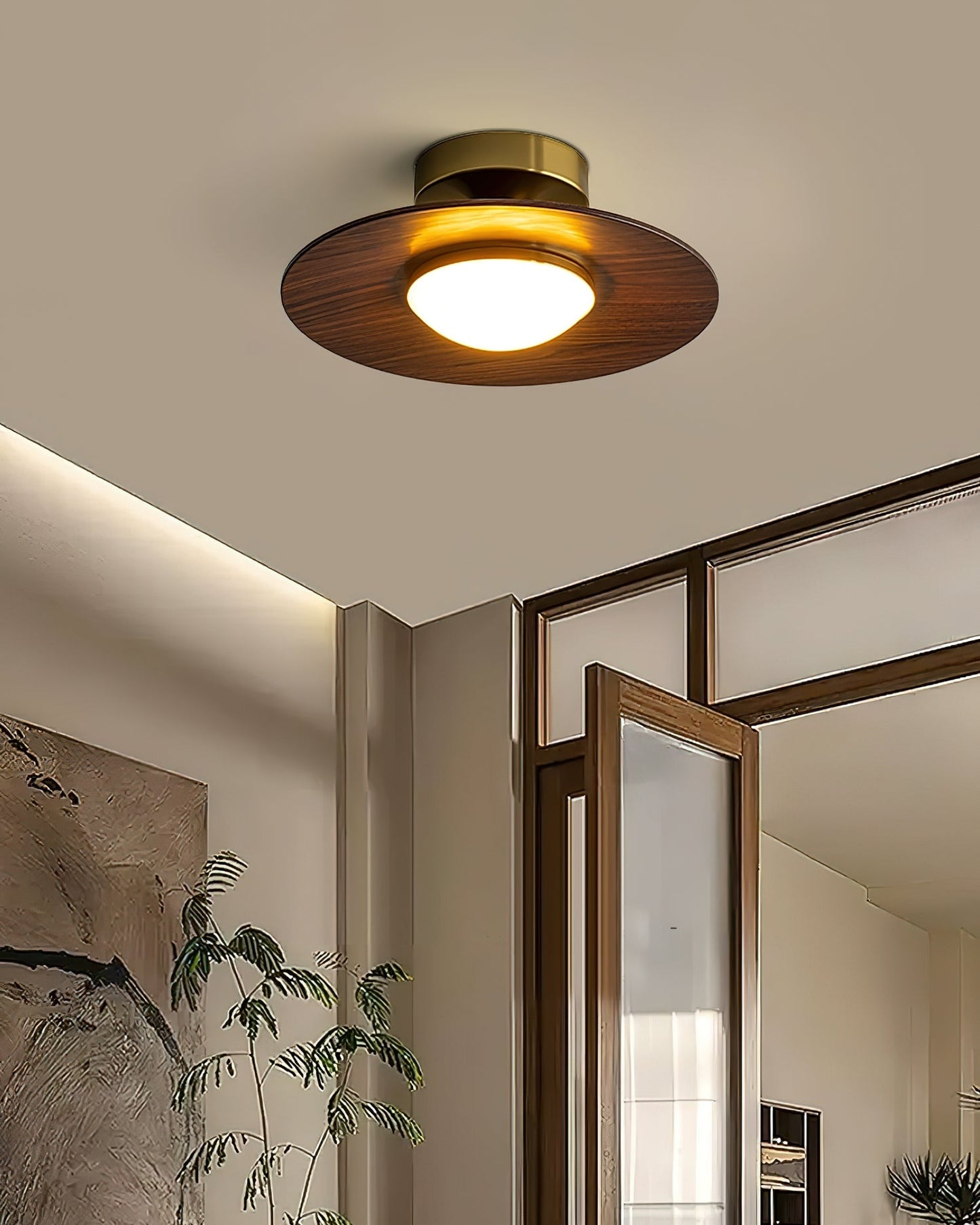 Plafonnier LED Olav, Bois Noyer & Laiton Doré, 24cm