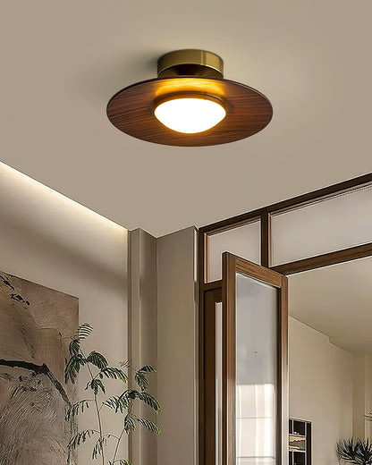 Plafonnier LED Olav, Bois Noyer & Laiton Doré, 24cm