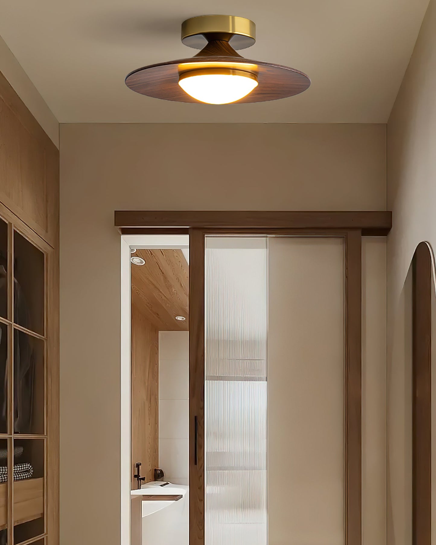 Plafonnier LED Olav, Bois Noyer & Laiton Doré, 24cm