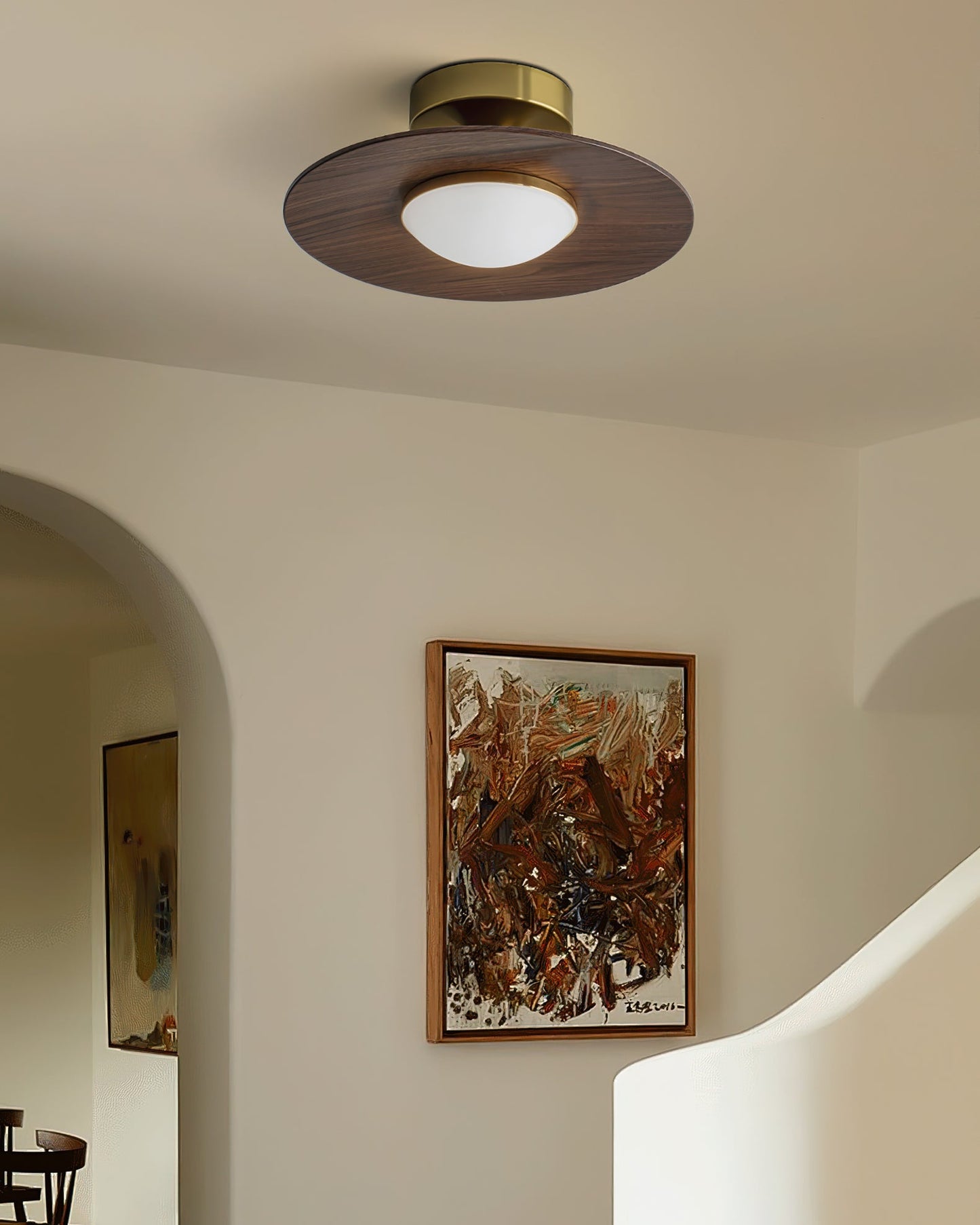 Plafonnier LED Olav, Bois Noyer & Laiton Doré, 24cm