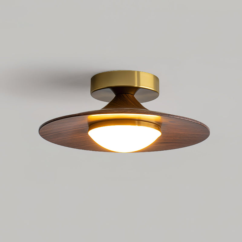 Plafonnier LED Olav, Bois Noyer & Laiton Doré, 24cm