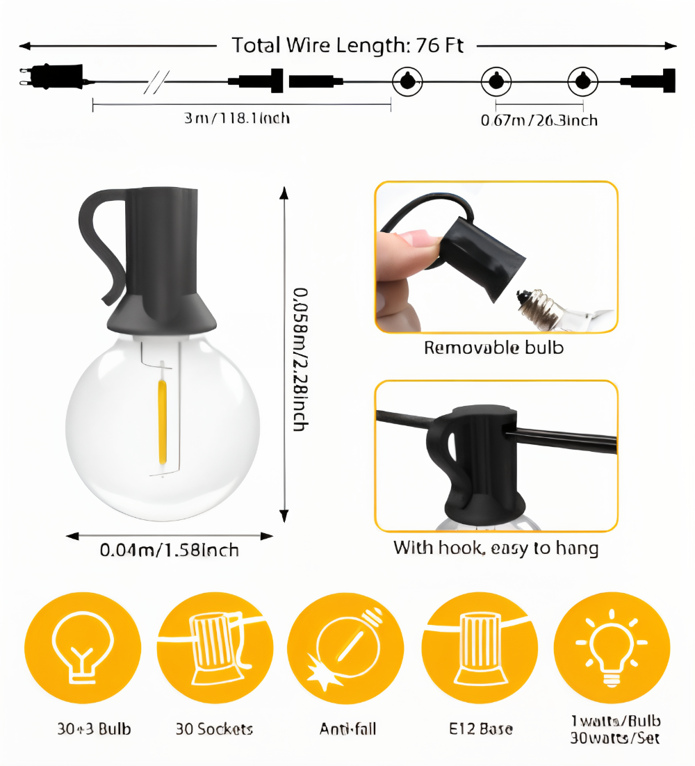 Guirlande Lumineuse Extérieure G40, Étanche IP44