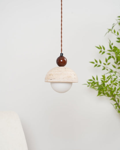 Suspension Palermo, Travertin, Verre & Bois, 15cm