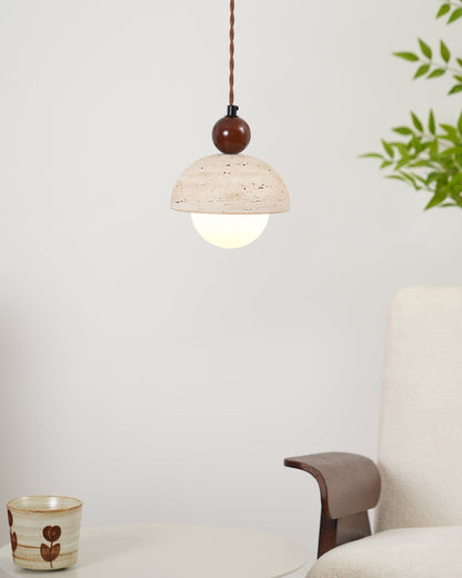 Suspension Palermo, Travertin, Verre & Bois, 15cm