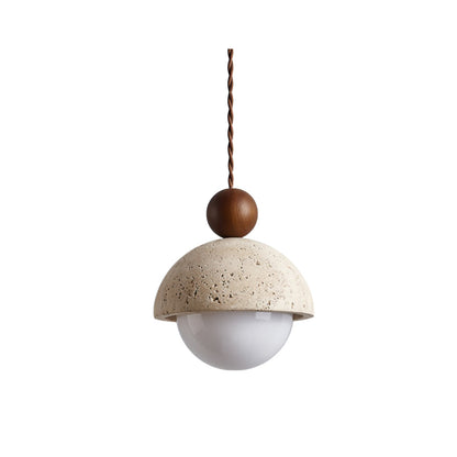 Suspension Palermo, Travertin, Verre & Bois, 15cm