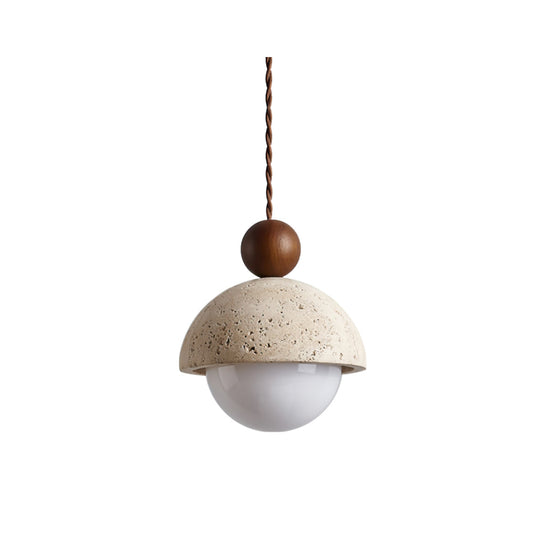 Suspension Palermo, Travertin, Verre & Bois, 15cm