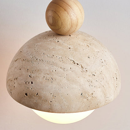 Suspension Palermo, Travertin, Verre & Bois, 15cm