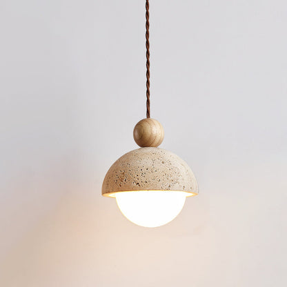 Suspension Palermo, Travertin, Verre & Bois, 15cm