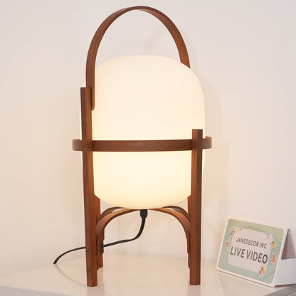 Lampe Nomade en Verre et Bois, Style Lanterne