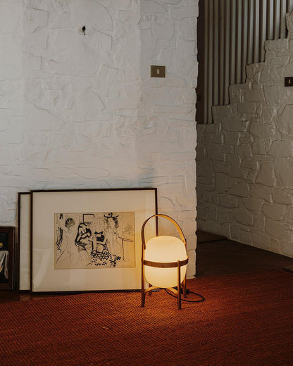 Lampe Nomade en Verre et Bois, Style Lanterne
