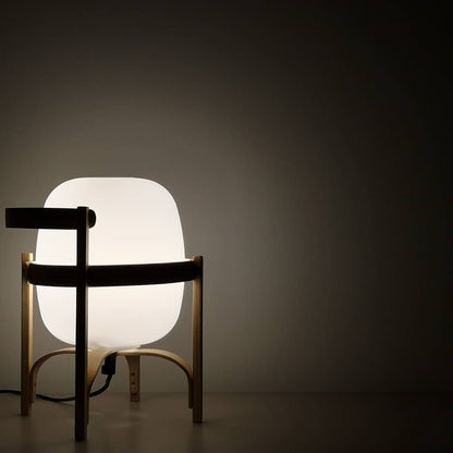 Lampe Nomade en Verre et Bois, Style Lanterne