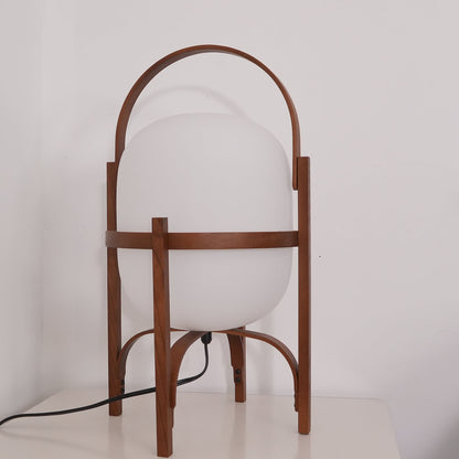 Lampe Nomade en Verre et Bois, Style Lanterne