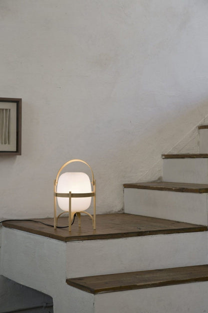 Lampe Nomade en Verre et Bois, Style Lanterne
