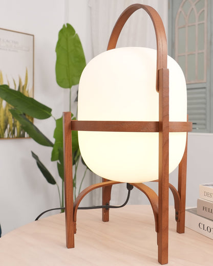 Lampe Nomade en Verre et Bois, Style Lanterne