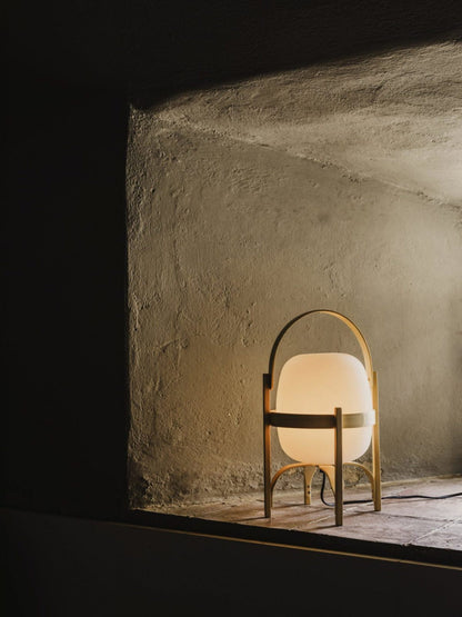 Lampe Nomade en Verre et Bois, Style Lanterne