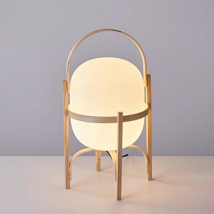 Lampe Nomade en Verre et Bois, Style Lanterne