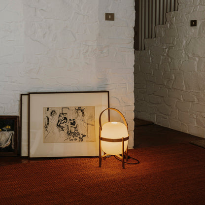 Lampe Nomade en Verre et Bois, Style Lanterne