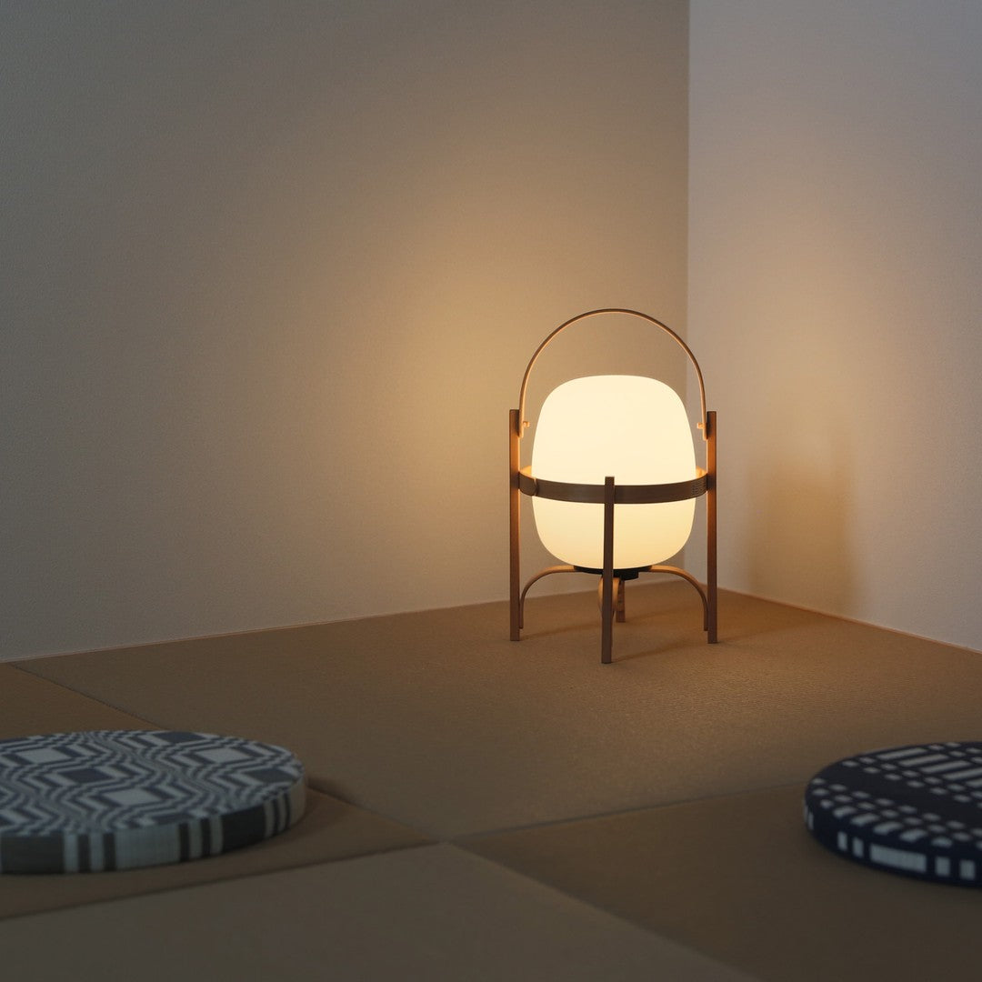 Lampe Nomade en Verre et Bois, Style Lanterne