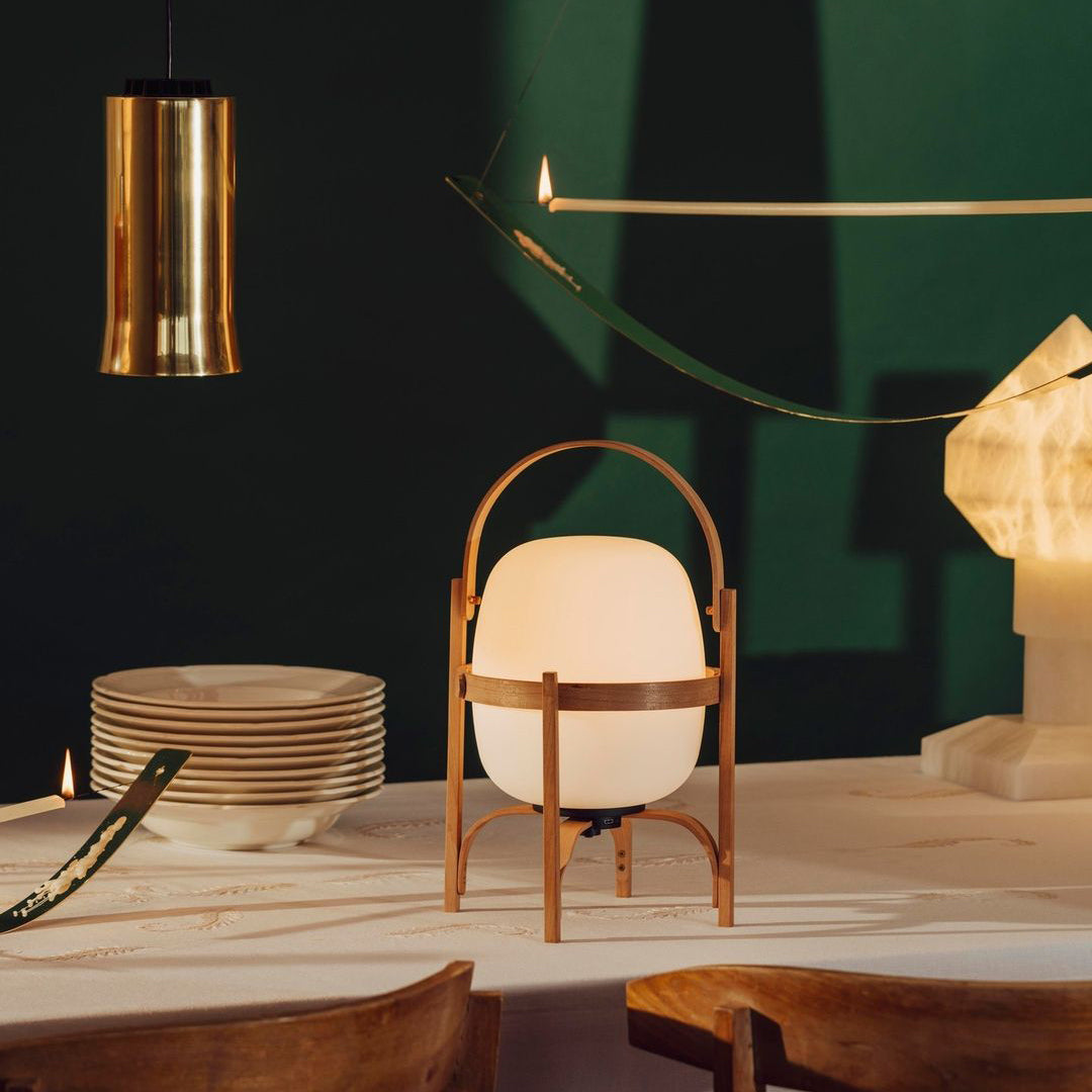 Lampe Nomade en Verre et Bois, Style Lanterne